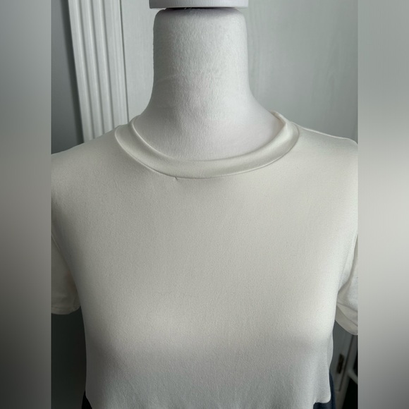 You & Me | White, Blue, and Navy Tiered Short Sleeve Peplum Top | Size Small - Picture 6 of 10